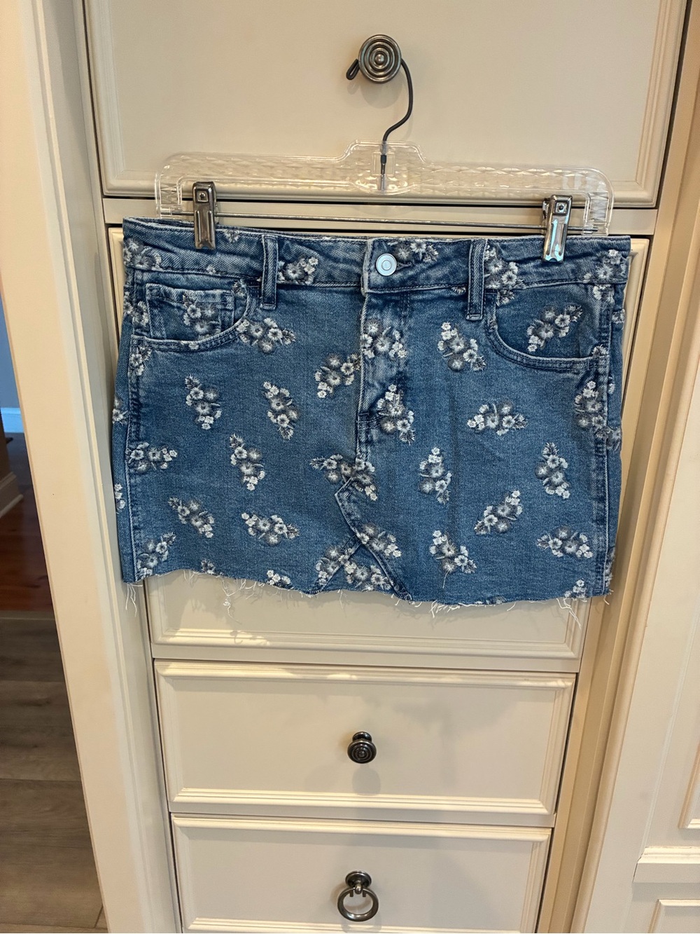 Altar'd State Blue Floral Embroidered Denim Mini Skirt